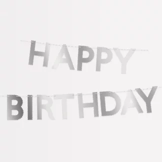 גרלנדת happy birthday כסף עם שוליים מסולסלים- meri meri