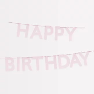 גרלנדת happy birthday ורוד פסטל עם שוליים מסולסלים- meri meri
