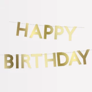 גרלנדת happy birthday זהב עם שוליים מסולסלים- meri meri