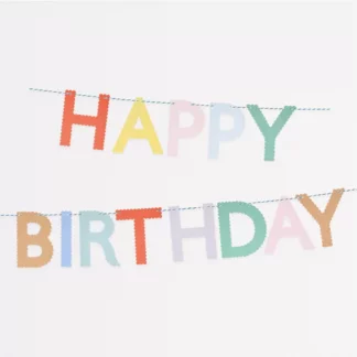 גרלנדת happy birthday צבעוני עם שוליים מסולסלים- meri meri