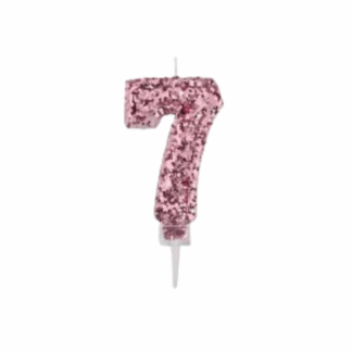 נר ספרה 7 ורוד גליטר