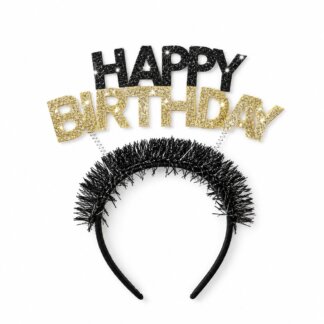קש יום הולדת שחור זהב, קשת לראש שחור זהב happy birthday
